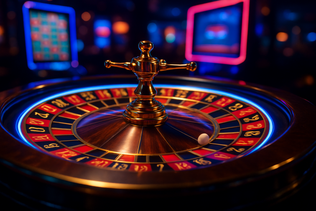 Online roulette wheel in a virtual casino setting